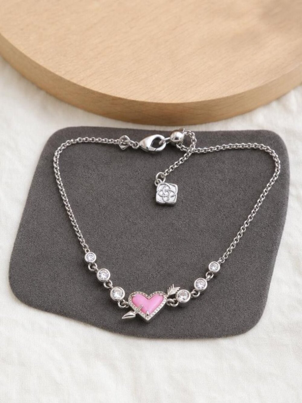 Kendra Scott Ari Pink Heart Arrow Tennis Silver Bracelet